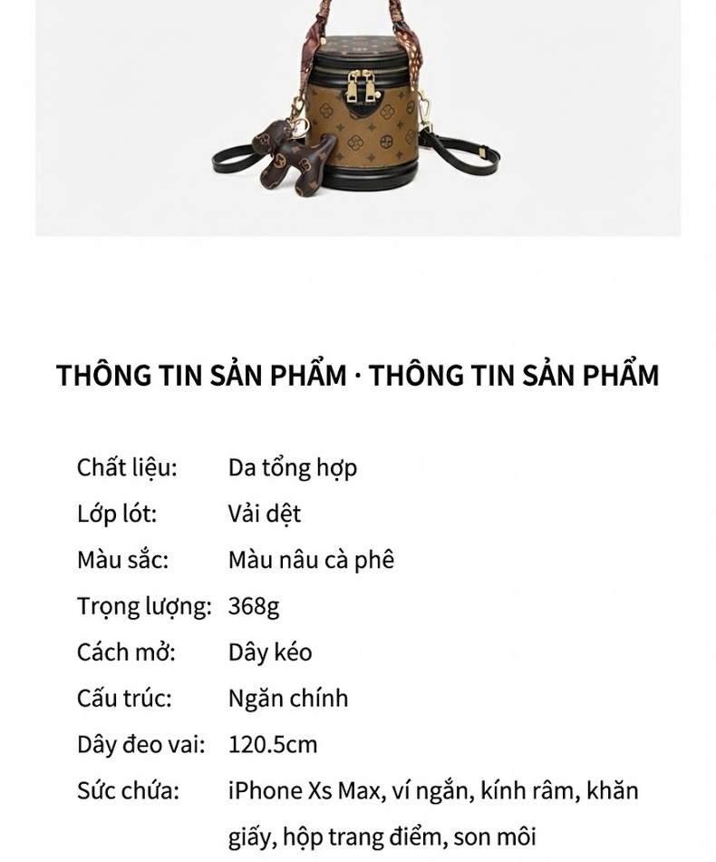Túi Xách Nữ Mini Dáng Trống Xách Tay/Đeo Chéo Thời Trang chi tiết 8