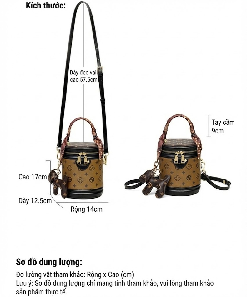Túi Xách Nữ Mini Dáng Trống Xách Tay/Đeo Chéo Thời Trang chi tiết 9