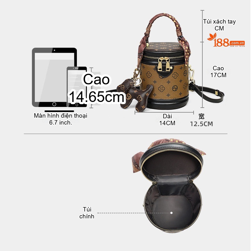 Túi Xách Nữ Mini Dáng Trống Xách Tay/Đeo Chéo Thời Trang