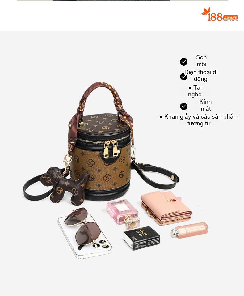 Túi Xách Nữ Mini Dáng Trống Xách Tay/Đeo Chéo Thời Trang chi tiết 3