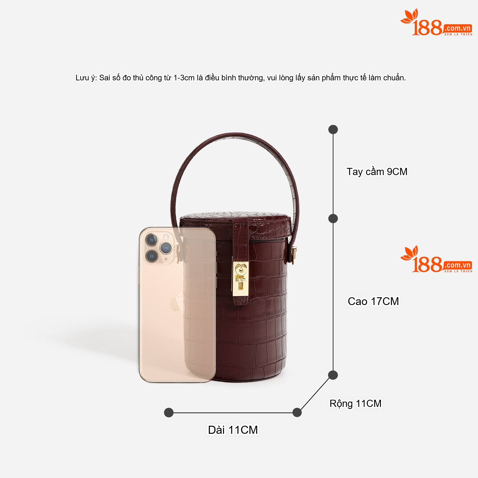 Túi Xách Nữ Mini Dáng Trụ Tròn Đeo Chéo Thời Trang Cao Cấp Màu Đen, Nâu, Tím, Đỏ