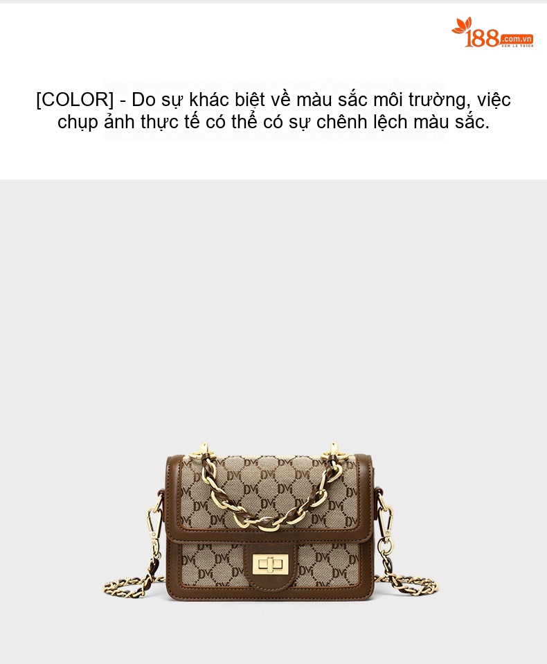 Túi Xách Nữ Mini Đeo Chéo Dây Xích Họa Tiết Chữ Phong Cách Nhỏ Nhắn Màu Nâu chi tiết 6