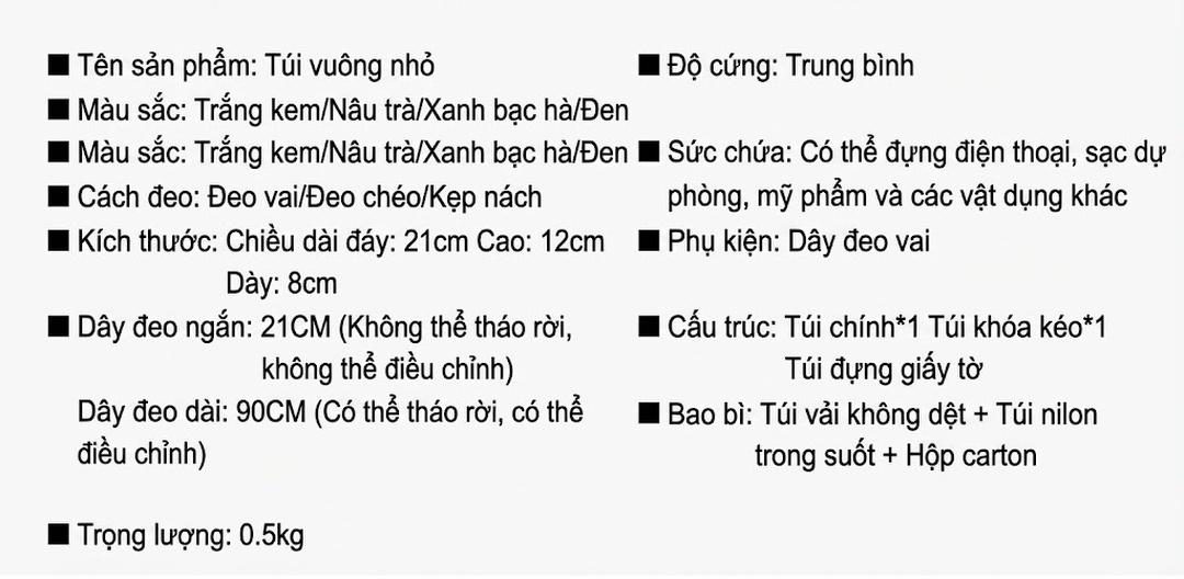Túi Xách Nữ Mini Đeo Chéo/Xách Tay Da Bóng Phom Vuông Màu Đen, Kem, Trắng, Nude... chi tiết 1