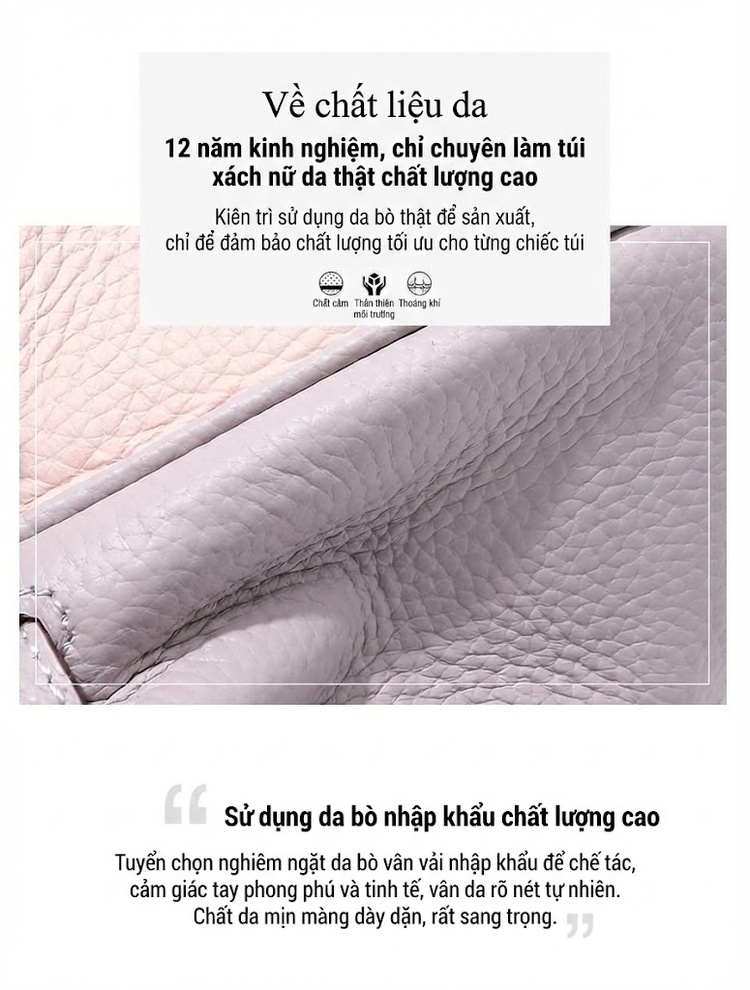 Túi Xách Nữ Mini Kelly Da Bò Đeo Chéo Đeo Vai Màu Trắng, Nâu, Hồng, Xám chi tiết 4