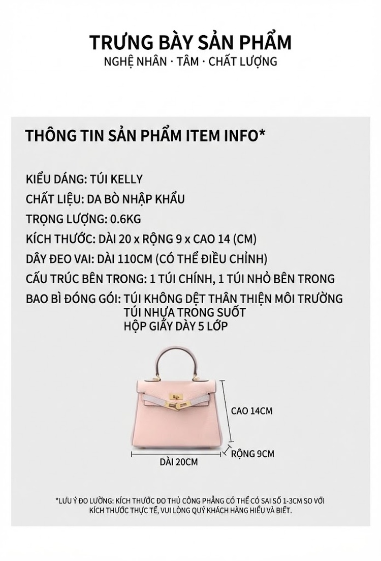Túi Xách Nữ Mini Kelly Da Bò Đeo Chéo Đeo Vai Màu Trắng, Nâu, Hồng, Xám chi tiết 8