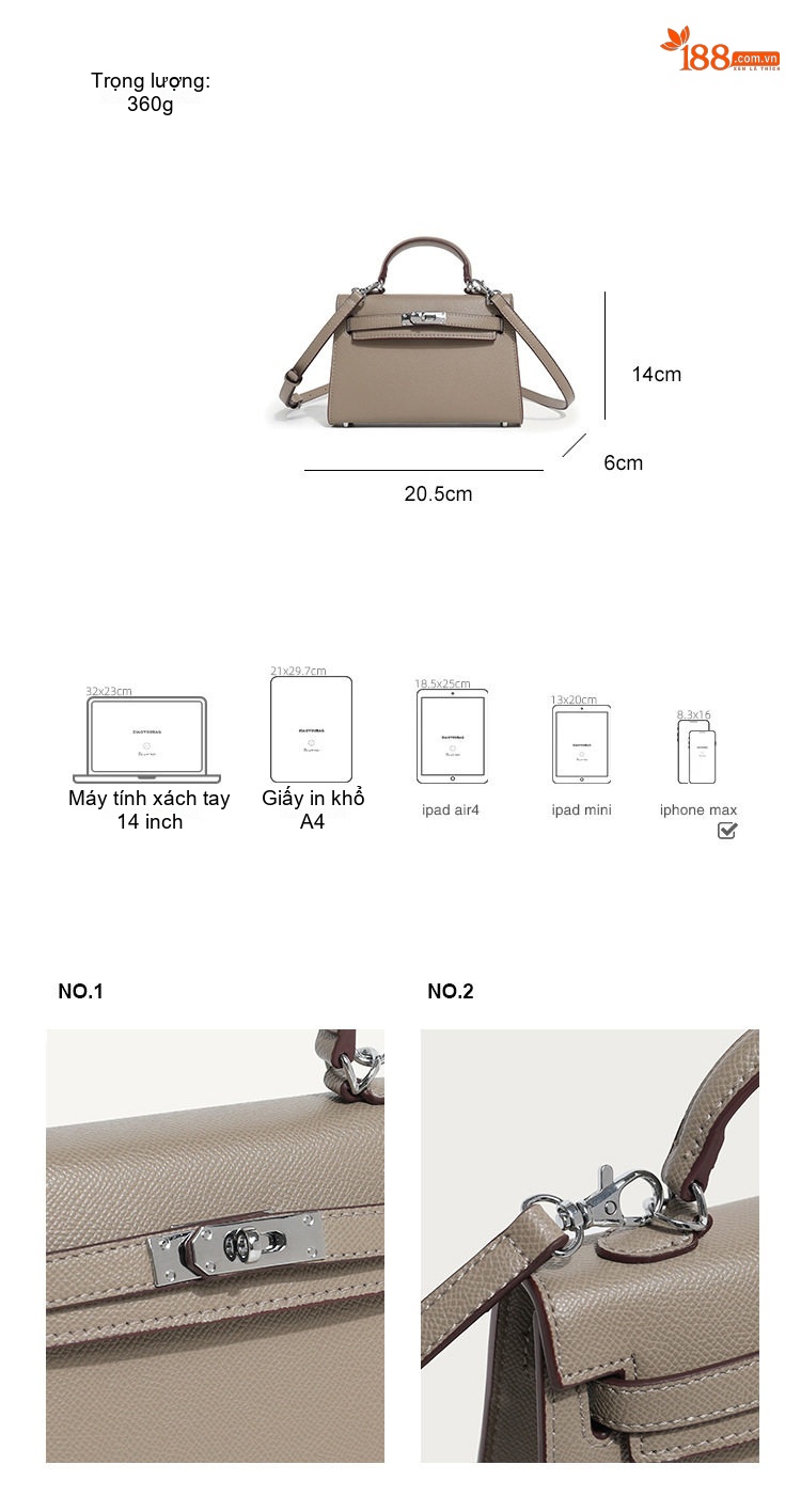 Túi Xách Nữ Mini Kelly Da Vân Cá Sấu Đeo Vai, Đeo Chéo Màu Đen, Trắng, Be chi tiết 4