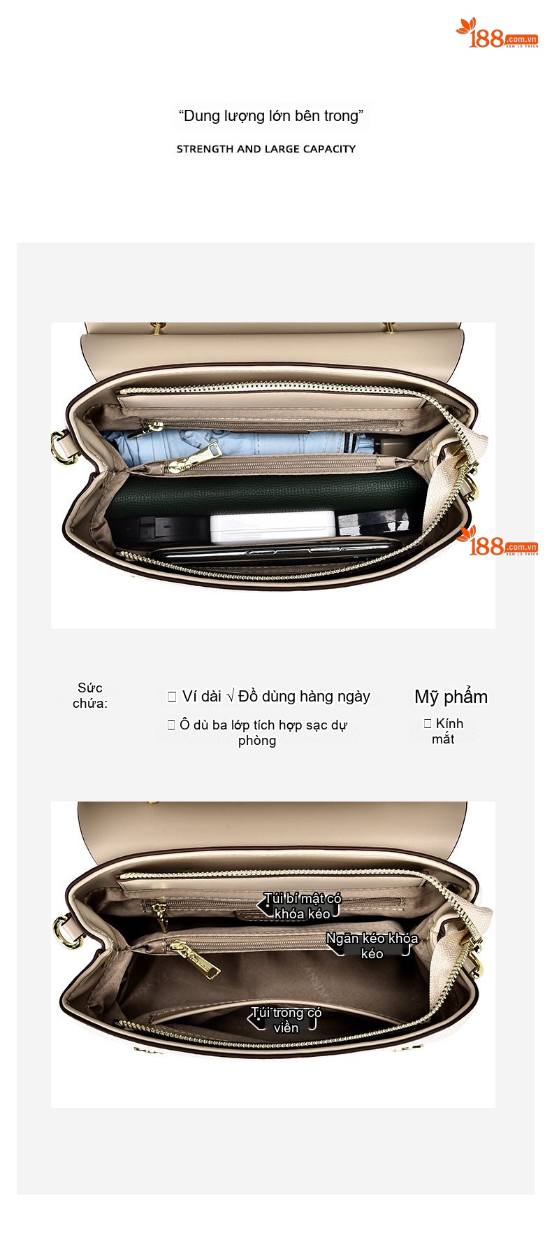 Túi Xách Nữ Mini Phối Màu Mặt Cười Dây Đeo Vai Da Bóng Đựng Vừa Nhiều Đồ Màu Kem, Trắng, Nâu, Đen... chi tiết 5