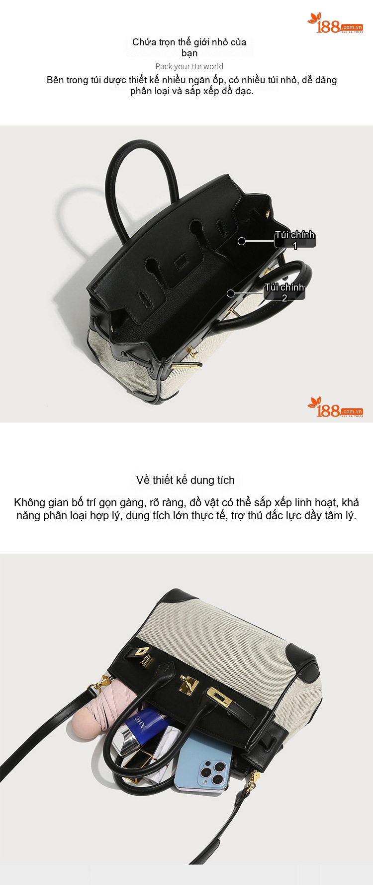 Túi Xách Nữ Mini Platinum Vải Bố Cao Cấp Thiết Kế Đơn Giản Đeo Vai, Xách Tay Màu Nâu, Trắng, Đen chi tiết 4
