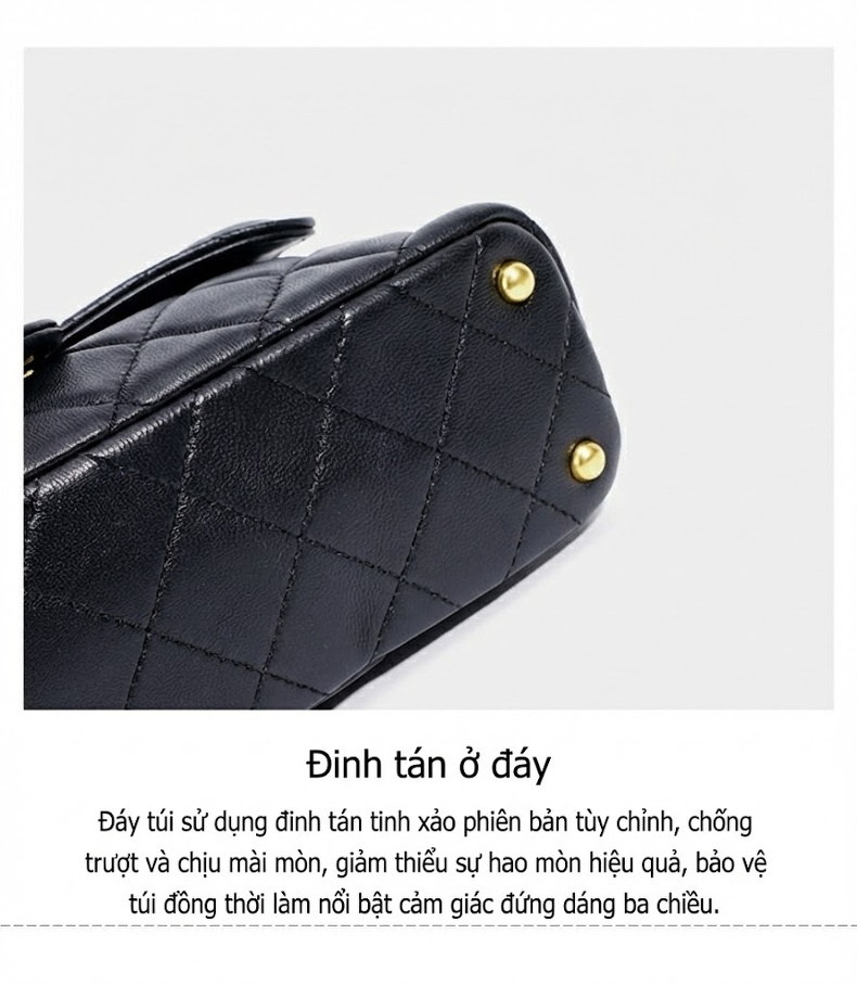 Túi Xách Nữ Mini Quả Trám Bề Mặt Da Bóng Quai Xách Tay Dây Xích Đeo Chéo Màu Đen chi tiết 12