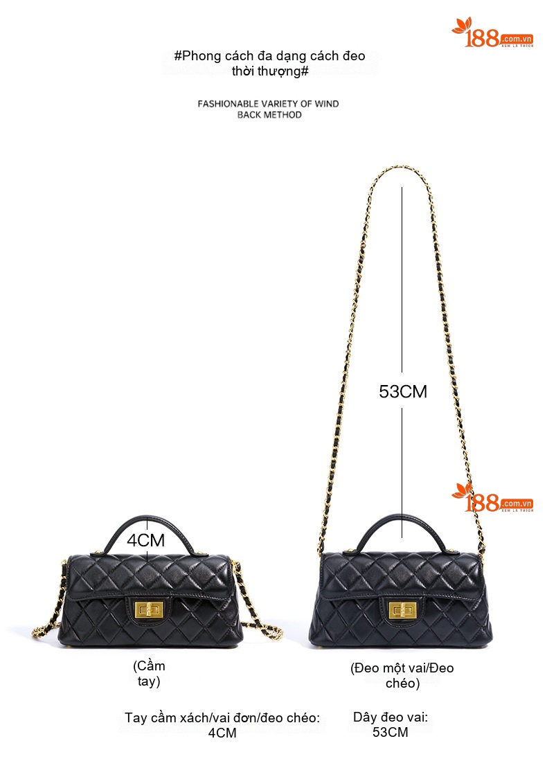 Túi Xách Nữ Mini Quả Trám Bề Mặt Da Bóng Quai Xách Tay Dây Xích Đeo Chéo Màu Đen chi tiết 8