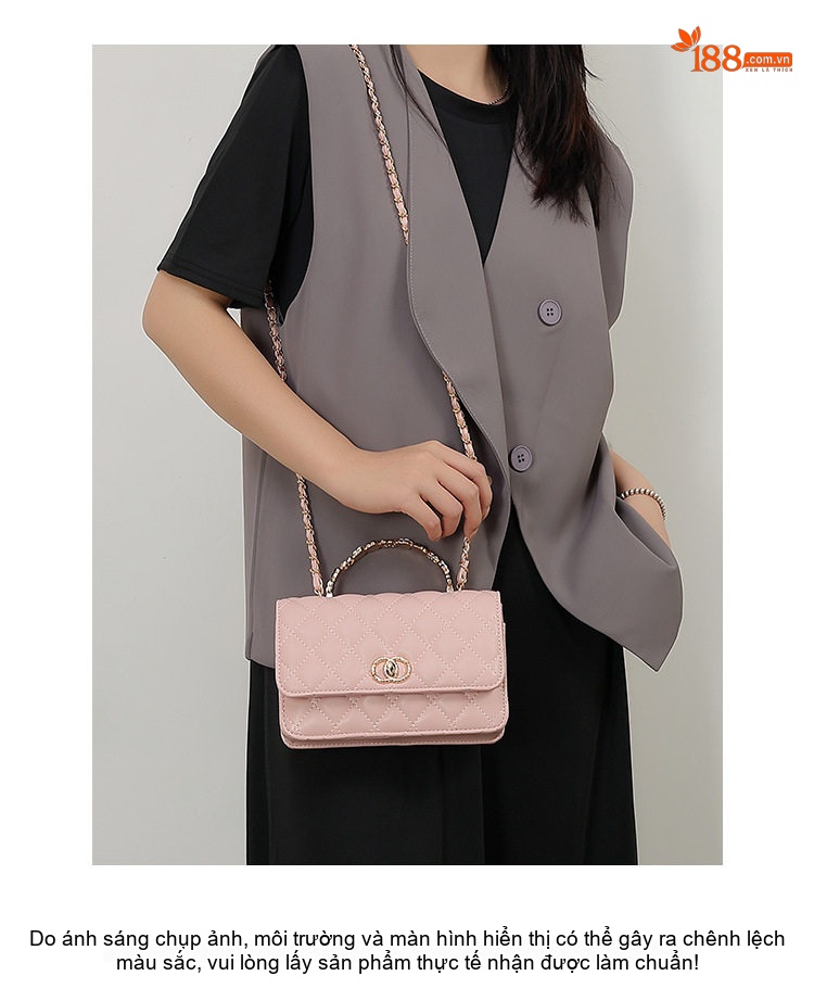 Túi Xách Nữ Mini Quả Trám Tay Cầm Xích Đeo Vai Đeo Chéo Thời Trang Màu Đen, Hồng, Trắng chi tiết 9