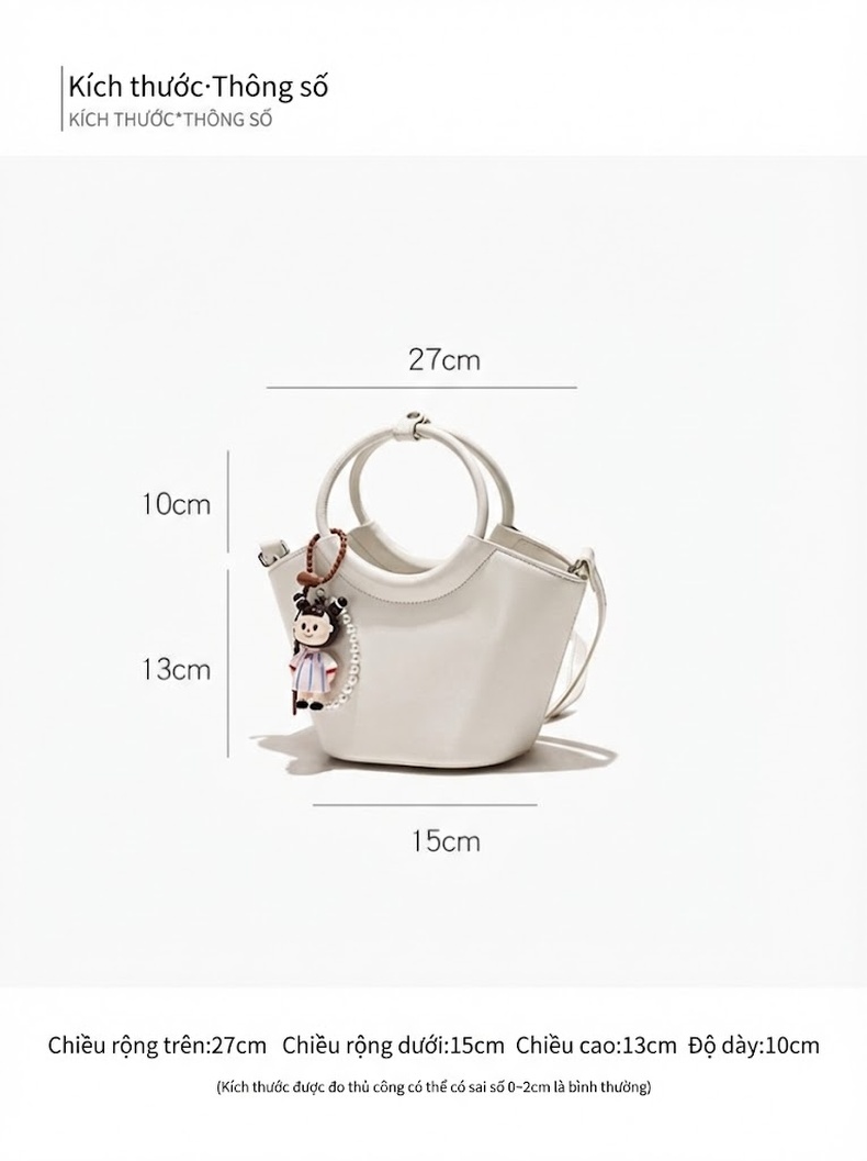 Túi Xách Nữ Mini Thiết Kế Độc Đáo Dáng Giỏ Xách Da Bóng Xách Tay Đeo Vai Màu Đen, Trắng, Nâu, Đỏ chi tiết 3