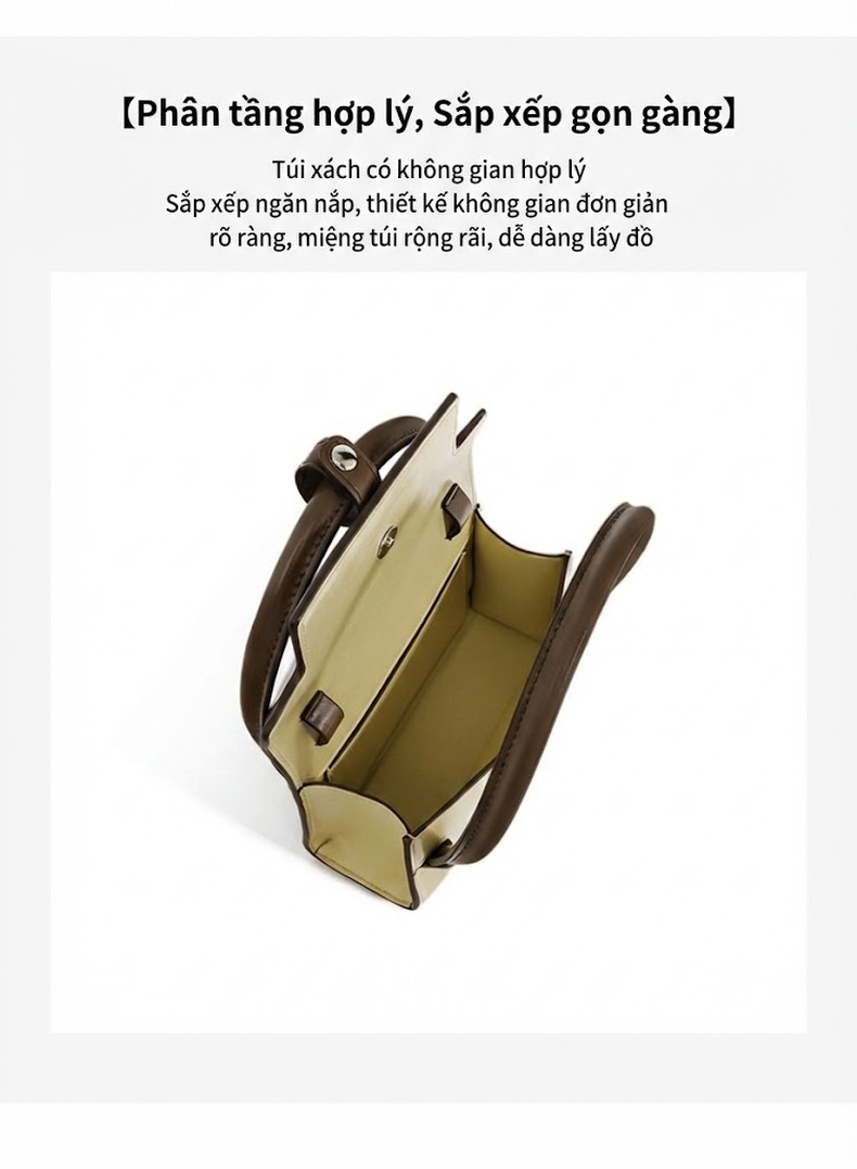 Túi Xách Nữ Mini Thiết Kế Hàn Quốc Nắp Gập Đeo Chéo Da Bóng Màu Nâu, Vàng Kem, Trắng chi tiết 4