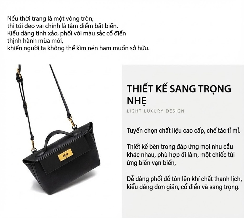 Túi Xách Nữ Quai Xách Cánh Én Da Bóng Đeo Vai, Đeo Chéo Màu Đen, Nâu, Be chi tiết 37