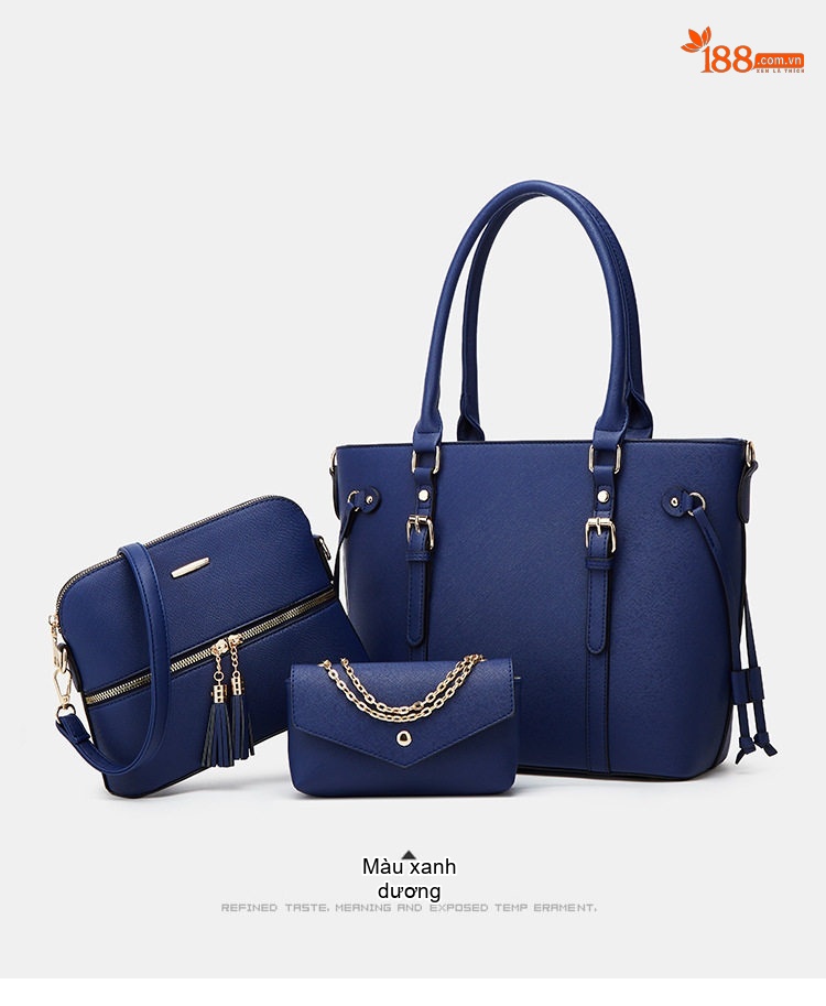 Túi Xách Nữ Set 3 Món Đeo Vai, Xách Tay Da Bóng Thời Trang Công Sở Màu Nâu, Đen, Kem, Xanh Navy... chi tiết 9