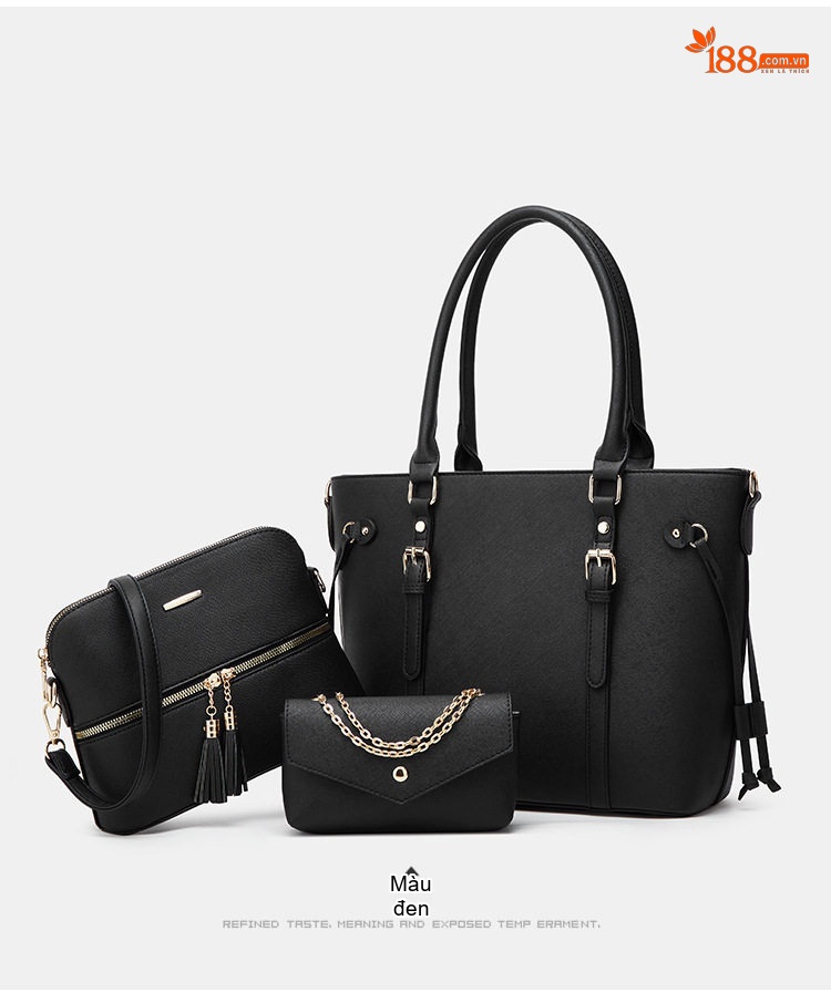 Túi Xách Nữ Set 3 Món Đeo Vai, Xách Tay Da Bóng Thời Trang Công Sở Màu Nâu, Đen, Kem, Xanh Navy... chi tiết 10