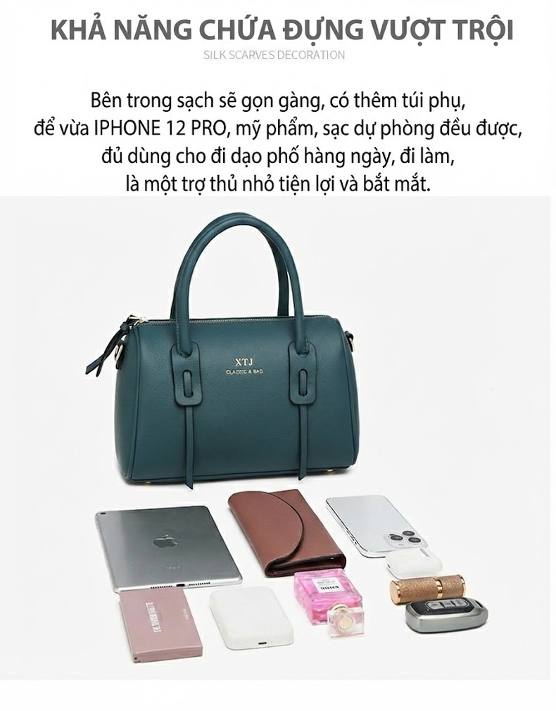 Túi Xách Nữ Set 3 Món Phong Cách Âu Mỹ, Túi Đeo Vai, Túi Đeo Chéo Da Mờ Màu Nâu, Xanh, Đen chi tiết 6