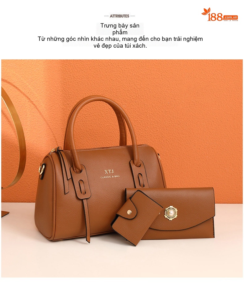 Túi Xách Nữ Set 3 Món Phong Cách Âu Mỹ, Túi Đeo Vai, Túi Đeo Chéo Da Mờ Màu Nâu, Xanh, Đen chi tiết 10