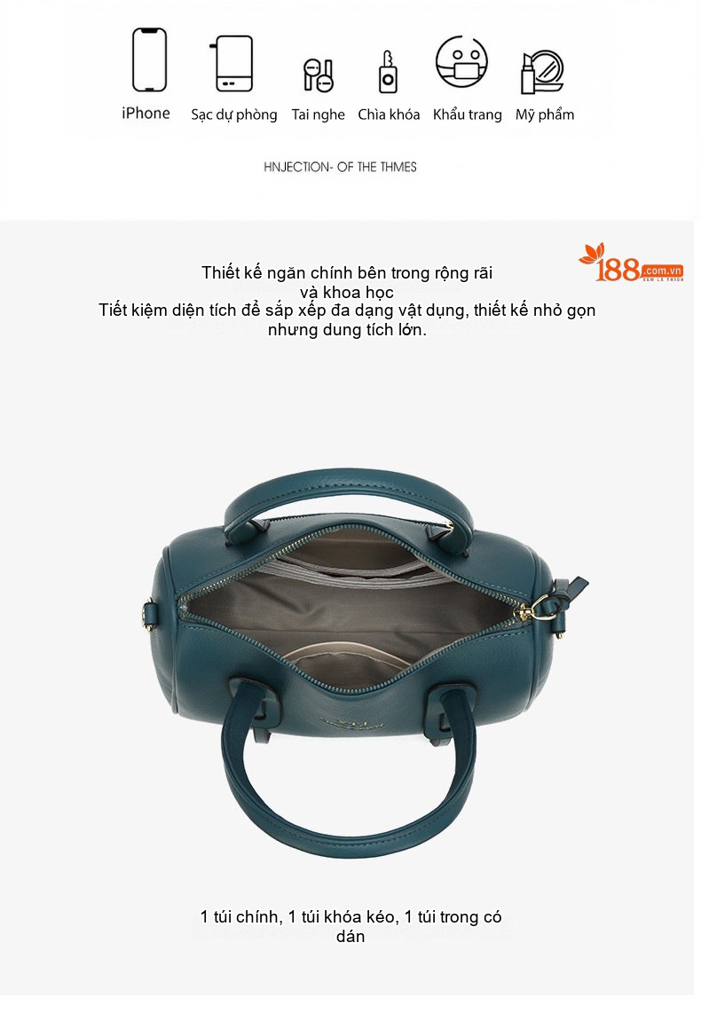 Túi Xách Nữ Set 3 Món Phong Cách Âu Mỹ, Túi Đeo Vai, Túi Đeo Chéo Da Mờ Màu Nâu, Xanh, Đen chi tiết 7