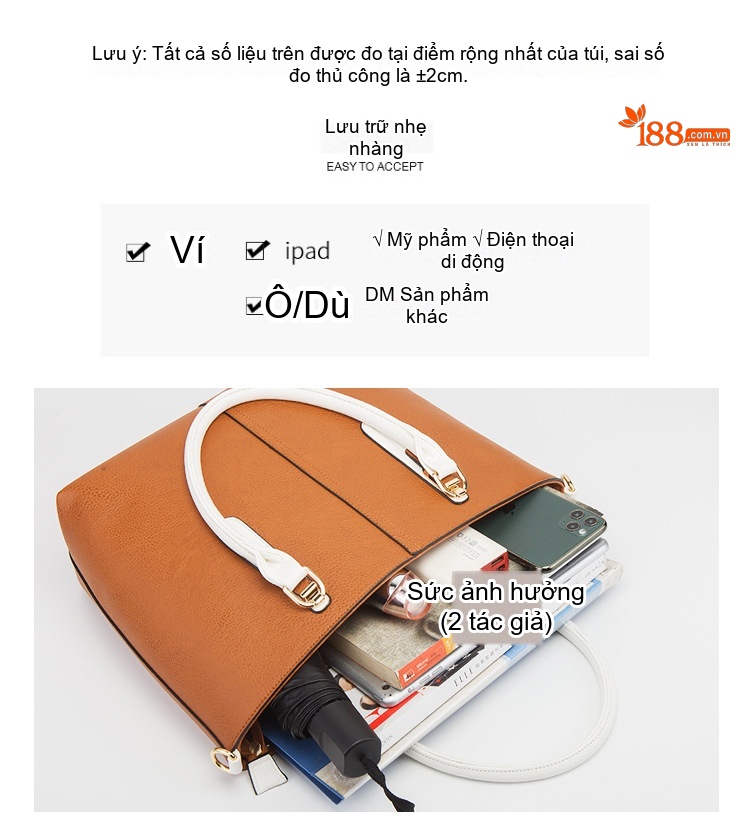 Túi Xách Nữ Set 4 Món Da Bóng Thời Trang Đeo Vai, Đeo Chéo Màu Nâu, Đen, Trắng chi tiết 9