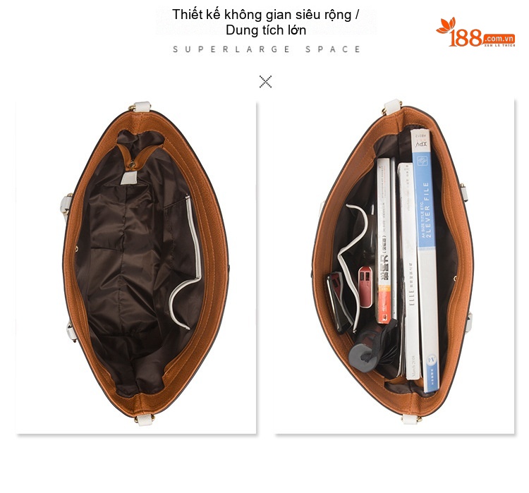 Túi Xách Nữ Set 4 Món Da Bóng Thời Trang Đeo Vai, Đeo Chéo Màu Nâu, Đen, Trắng chi tiết 10