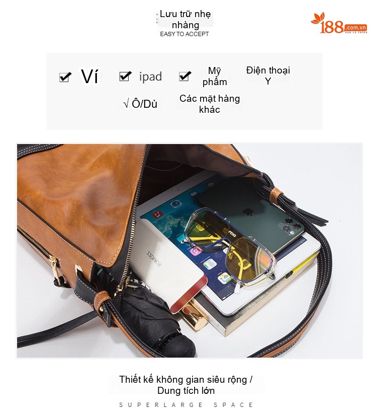 Túi Xách Nữ Set 4 Món Da Mềm Sức Chứa Lớn Thời Trang Màu Nâu, Xanh Navy, Hồng, Xám... chi tiết 11