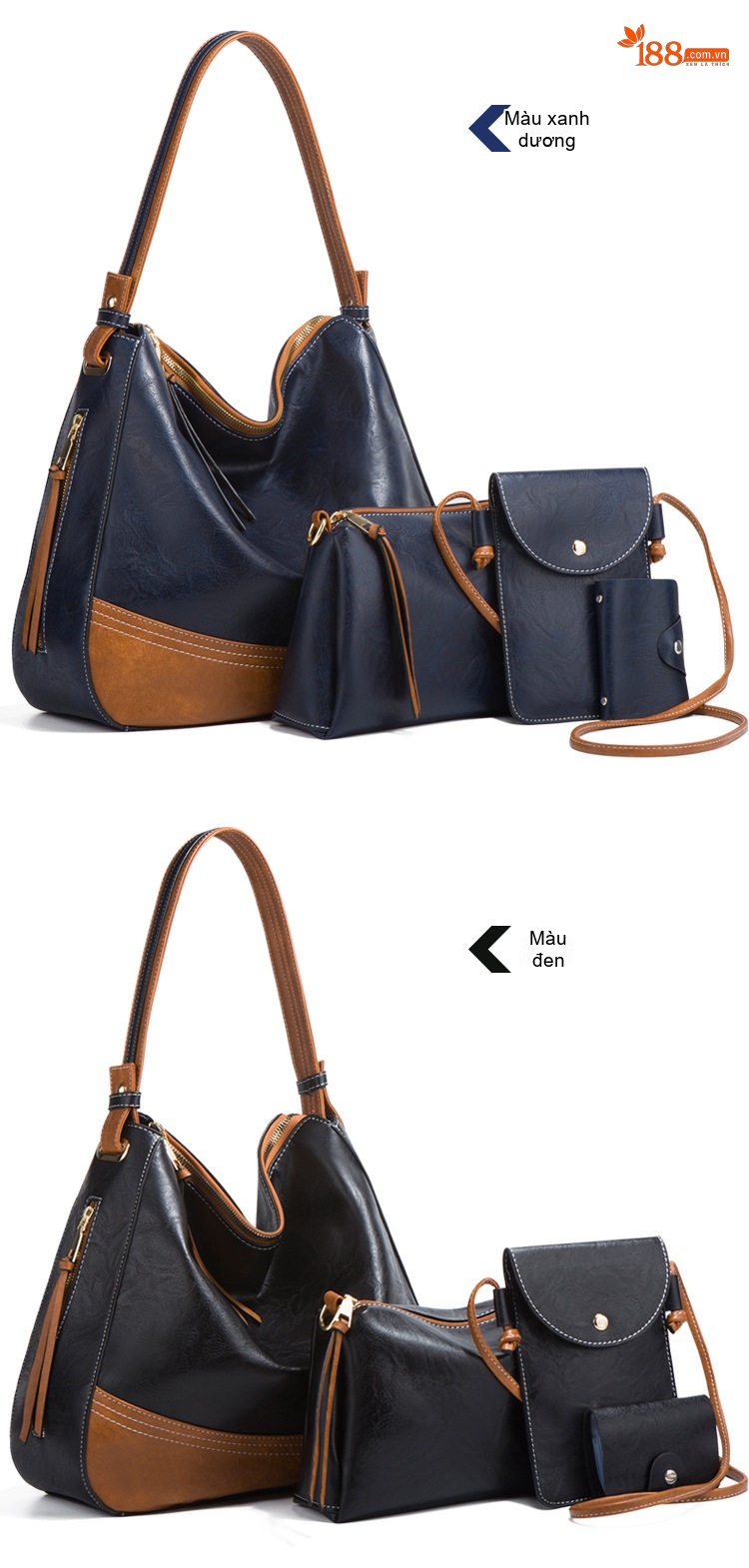Túi Xách Nữ Set 4 Món Da Mềm Sức Chứa Lớn Thời Trang Màu Nâu, Xanh Navy, Hồng, Xám... chi tiết 14