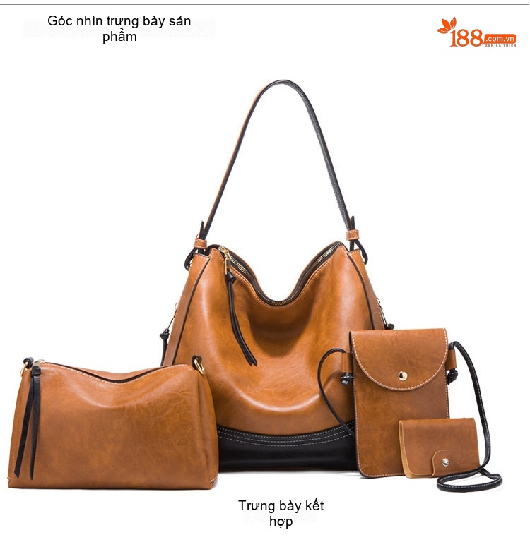 Túi Xách Nữ Set 4 Món Da Mềm Sức Chứa Lớn Thời Trang Màu Nâu, Xanh Navy, Hồng, Xám... chi tiết 16