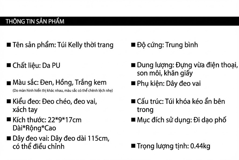 Túi Xách Nữ Tay Cầm Cánh Tiên Đeo Vai, Đeo Chéo Da Mờ Màu Đen, Nâu, Kem, Hồng chi tiết 16