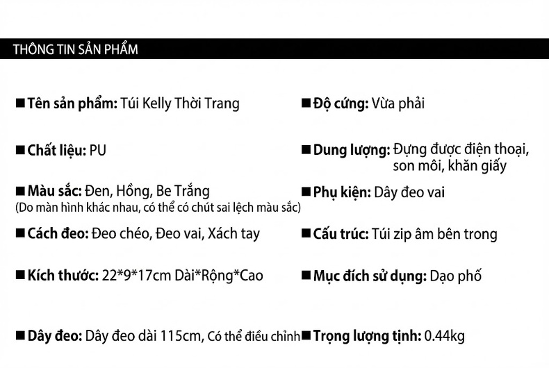Túi Xách Nữ Thiết Kế Cánh Én Tối Giản Da Mờ Túi Kelly Túi Đeo Vai Màu Đen, Hồng, Kem, Nâu chi tiết 10