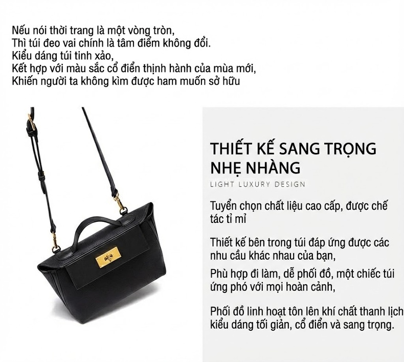 Túi Xách Nữ Thiết Kế Cánh Én Tối Giản Da Mờ Túi Kelly Túi Đeo Vai Màu Đen, Hồng, Kem, Nâu chi tiết 31