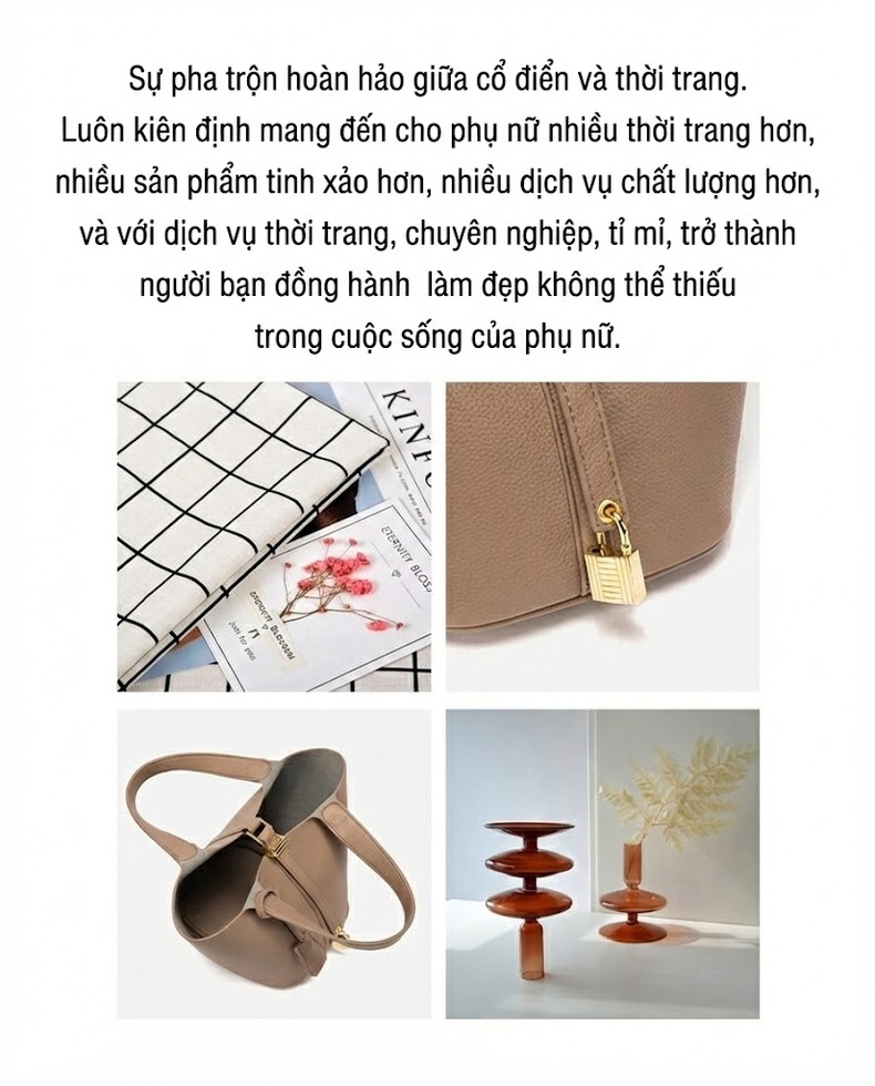 Túi Xách Nữ Thiết Kế Độc Đáo Dáng Bucket Phong Cách Cao Cấp Màu Đen, Trắng, Nâu chi tiết 11