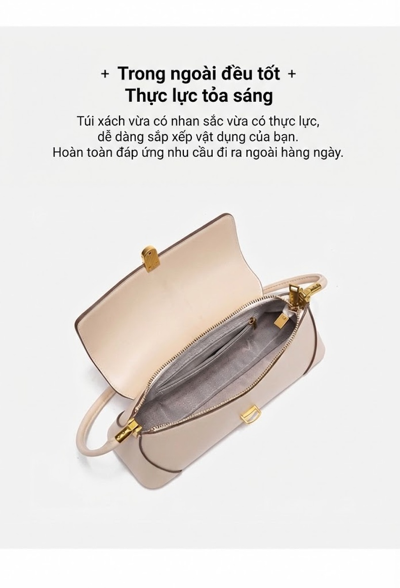 Túi Xách Nữ Thiết Kế Đơn Giản Túi Kẹp Nách Túi Đeo Vai Da Bóng Màu Đen, Kem, Nâu chi tiết 25