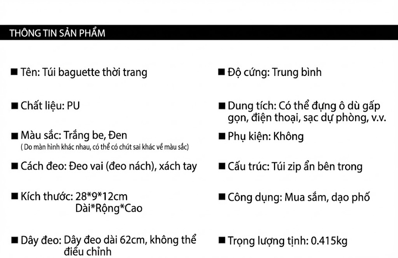 Túi Xách Nữ Thiết Kế Đơn Giản Túi Kẹp Nách Túi Đeo Vai Da Bóng Màu Đen, Kem, Nâu chi tiết 28