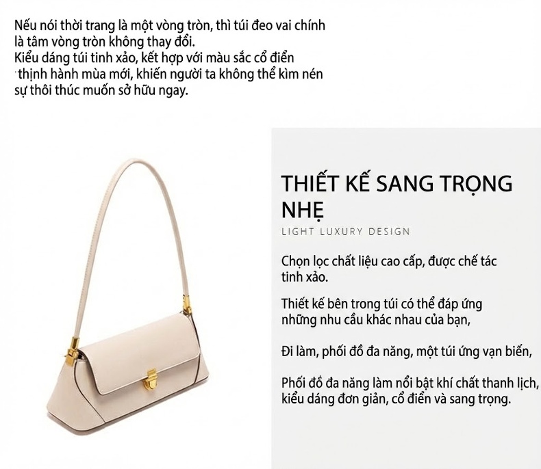Túi Xách Nữ Thiết Kế Đơn Giản Túi Kẹp Nách Túi Đeo Vai Da Bóng Màu Đen, Kem, Nâu chi tiết 48