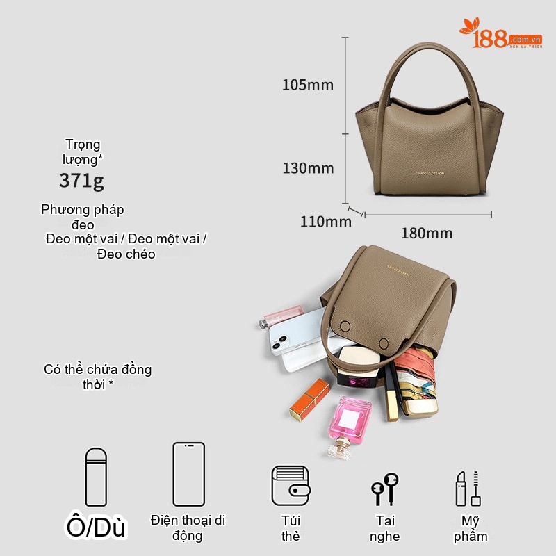 Túi Xách Nữ Thiết Kế Nhỏ Gọn Dáng Túi Bucket Màu Be
