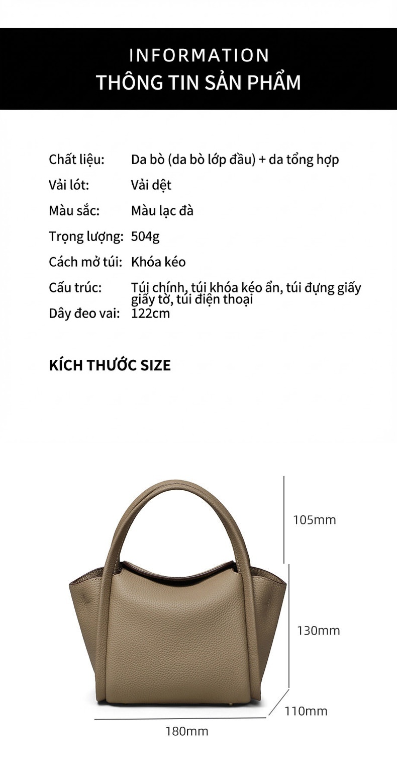 Túi Xách Nữ Thiết Kế Nhỏ Gọn Dáng Túi Bucket Màu Be chi tiết 6