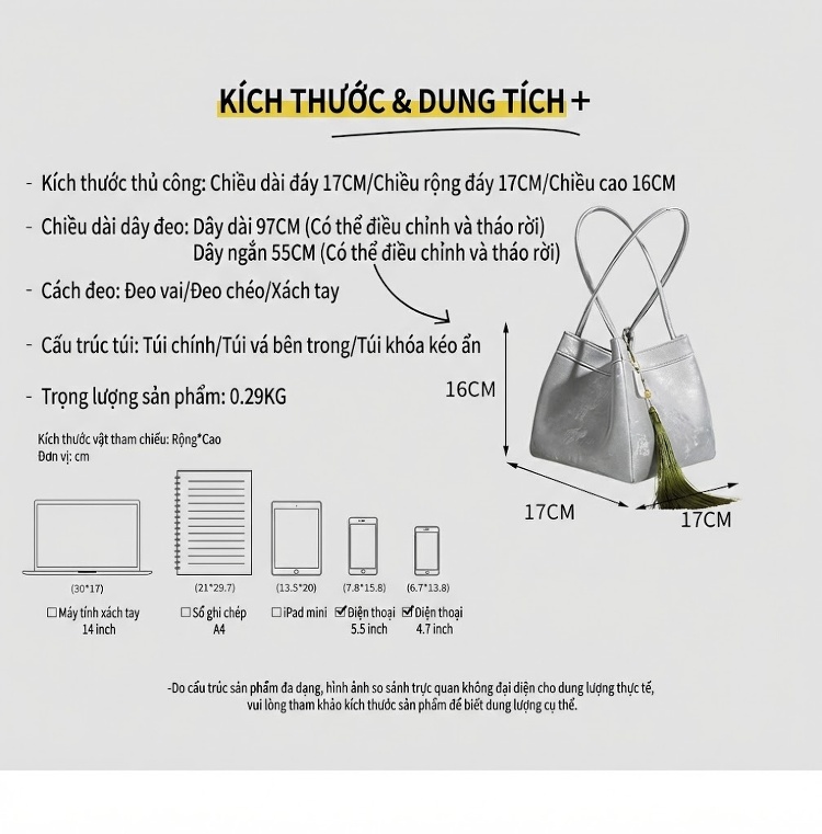 Túi Xách Nữ Thiết Kế Quốc Dân Da Mềm Mại Đeo Vai Màu Tím, Xám chi tiết 2