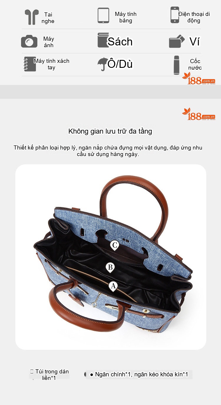 Túi Xách Nữ Vải Canvas Đeo Chéo Thời Trang, Túi Tote Lớn Đi Làm chi tiết 4