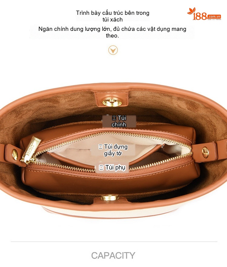 Túi Xách Nữ Vải Canvas Đeo Vai Đựng Vừa A4 Thời Trang Công Sở Màu Trắng Kem, Nâu chi tiết 10