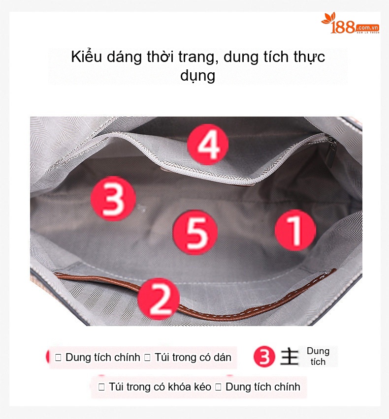Túi Xách Nữ Vải Canvas Kẻ Ô Phối Da Bò Cao Cấp Màu Nâu chi tiết 8