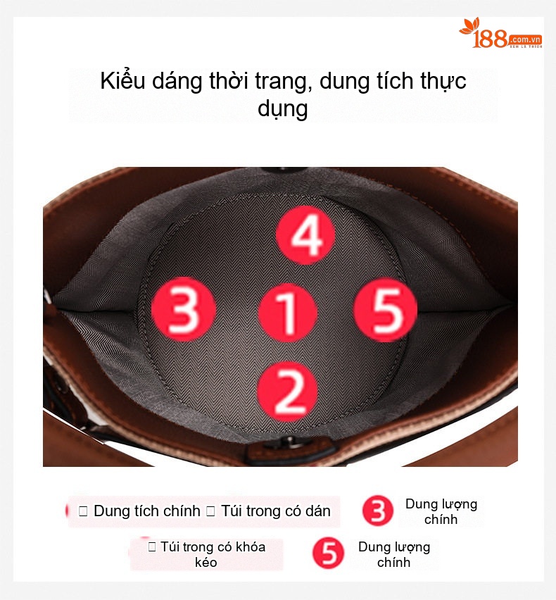 Túi Xách Nữ Vải Canvas Kẻ Ô Phối Da Bò Đeo Vai Đeo Chéo Màu Nâu chi tiết 7
