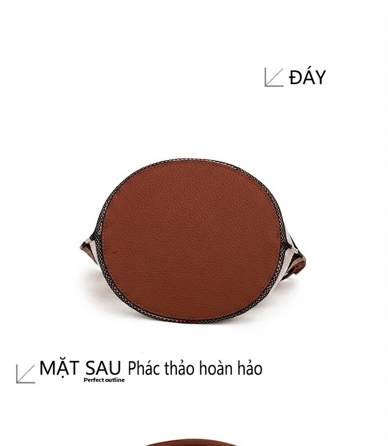 Túi Xách Nữ Vải Canvas Kẻ Ô Phối Da Bò Đeo Vai Đeo Chéo Màu Nâu chi tiết 14