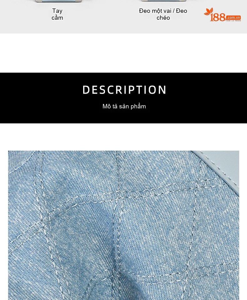 Túi Xách Nữ Vải Denim Dáng Bucket Đeo Chéo, Xách Tay Quai Xích Màu Xanh chi tiết 9