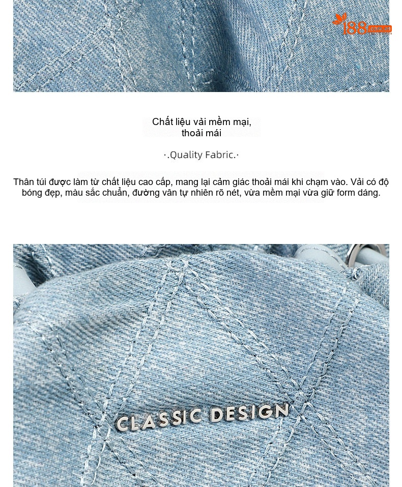 Túi Xách Nữ Vải Denim Dáng Bucket Đeo Chéo, Xách Tay Quai Xích Màu Xanh chi tiết 10