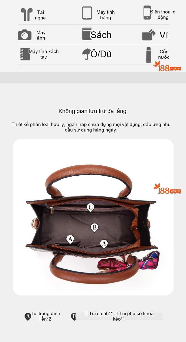 Túi Xách Nữ Vân Cá Sấu Bộ 3 Chiếc Da Bóng Đeo Vai, Xách Tay Màu Nâu, Xanh Lá, Đỏ, Đen... chi tiết 4