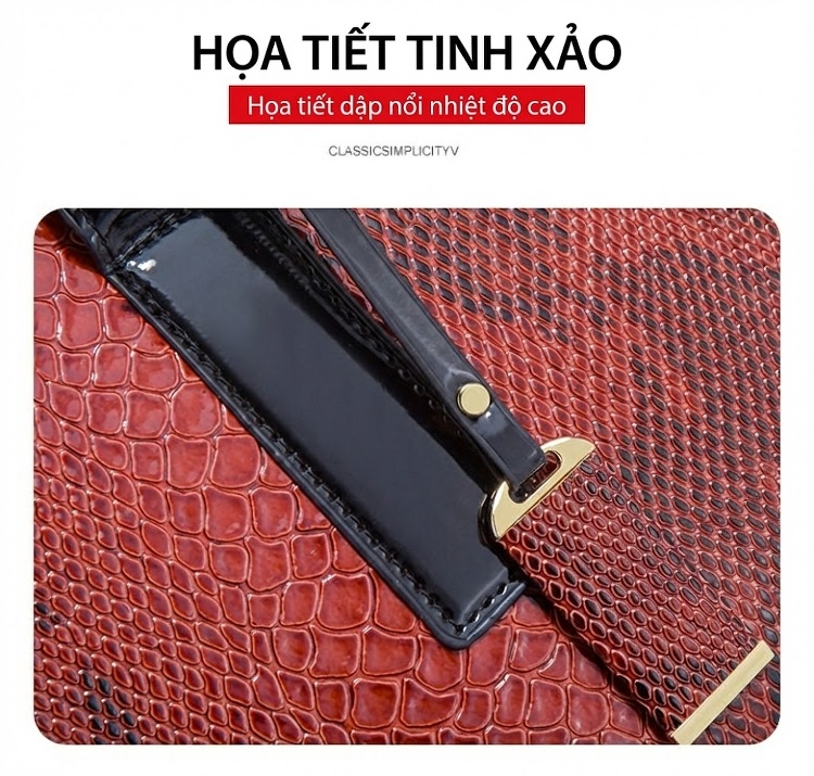 Túi Xách Nữ Vân Da Rắn Set 3 Món (Túi Lớn, Túi Nhỏ, Ví) Màu Đỏ chi tiết 8