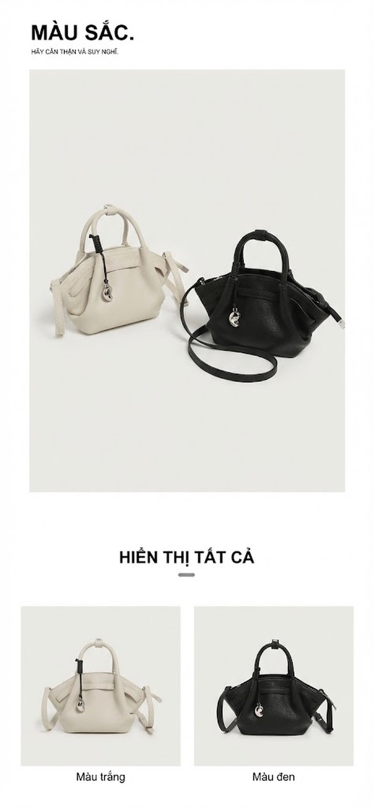Túi Xách Nữ Vân Lychee Đám Mây Mini Kiểu Túi Gói Sủi Cảo Đeo Vai Đeo Chéo Thời Trang Màu Đen, Kem chi tiết 2