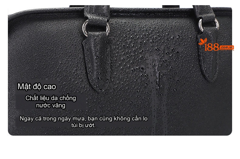 Túi Xách Tay Công Sở Nam Da Bò Chống Thấm Nước Đựng Laptop 14 Inch Đeo Chéo Màu Đen chi tiết 4