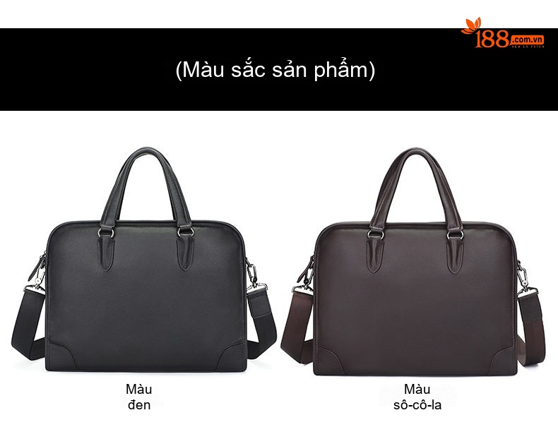 Túi Xách Tay Công Sở Nam Da Bò Chống Thấm Nước Đựng Laptop 14 Inch Đeo Chéo Màu Đen chi tiết 8